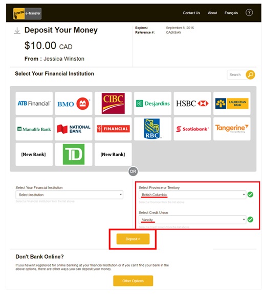 Interac transfer on sale