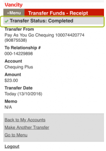 Mobile transfer to member 9