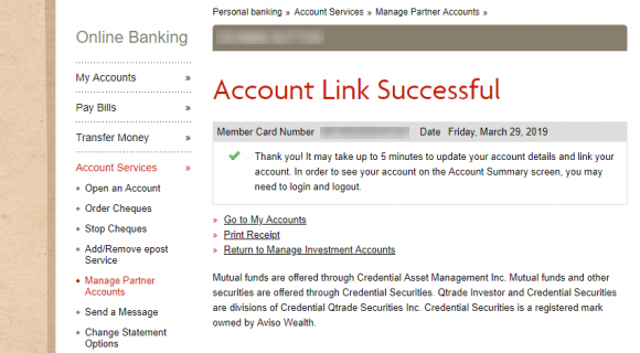 Successful link page for adding investment accounts