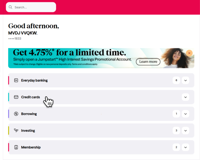 Select card from home screen